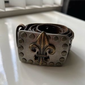 Vintage Brown studded belt with Fleur de lis buckle